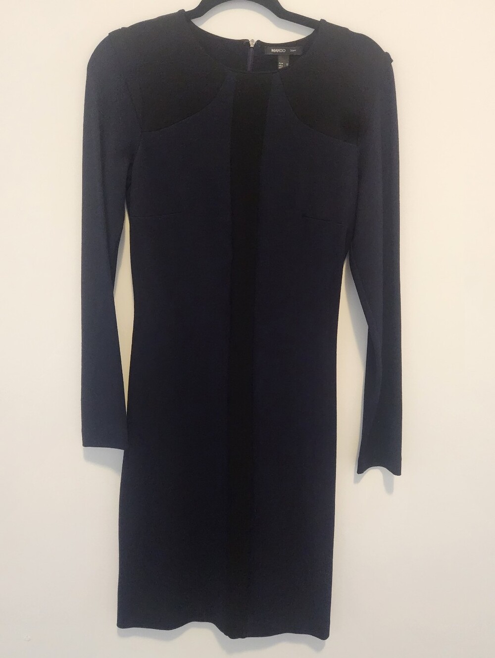 Mango Navy Long-Sleeve Sheath Dress